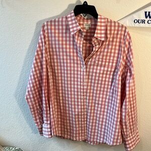 J CREW LONG SLEEVE PINK GINGHAM BUTTON DOWN. Women’s LARGE. Cotton